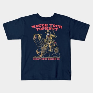 Watch Your Topknot Grizzly Bear Rider Cowboy Illustration Kids T-Shirt